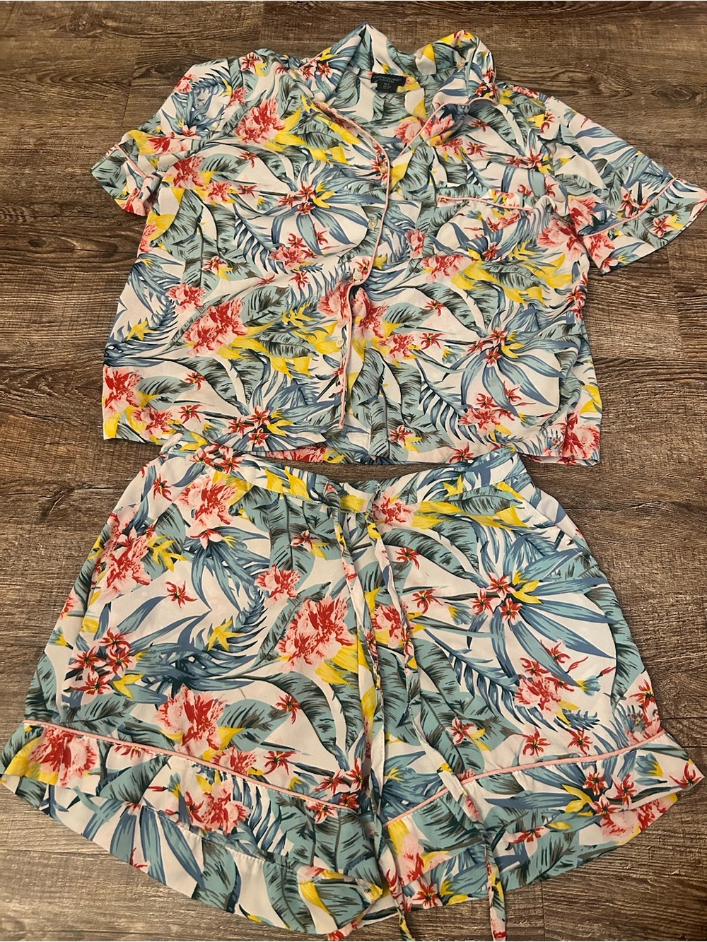 Cynthia Rowley Tropical Floral Short Pajama Set - Blue, Yellow, Pink